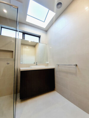 Bathroom brightly with natural light.