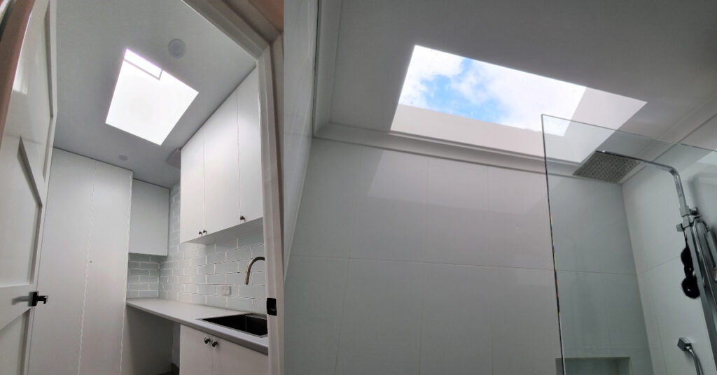 Skylight laundry and skylight bathroom.