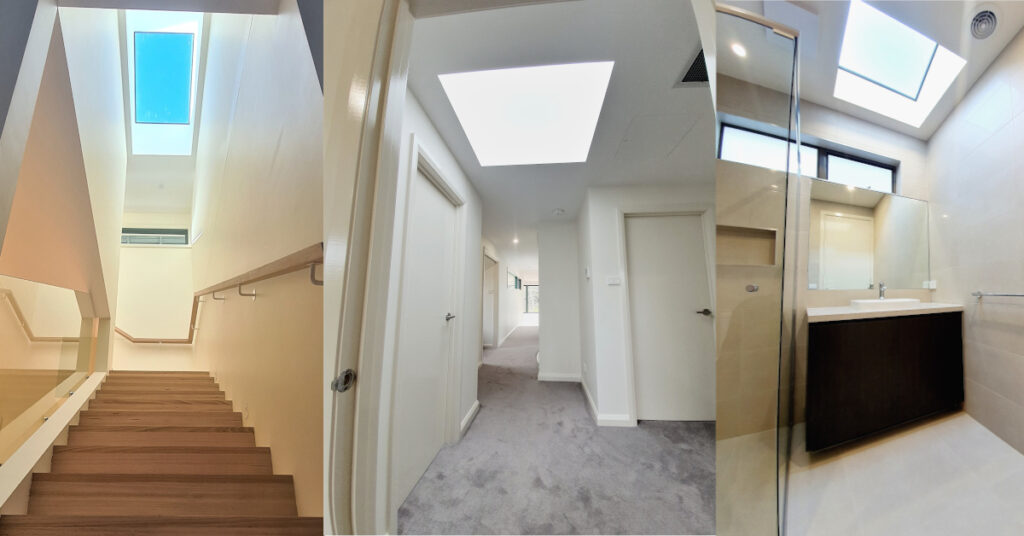 Staircase, hallway and bathroom skylights.