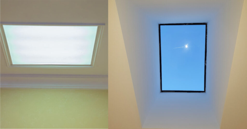 LED skylight next to a traditional skylight.