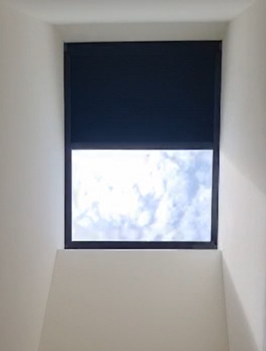 Skylight installation with skylight blinds.