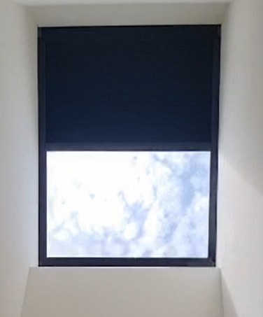 Skylight installation with skylight blinds.