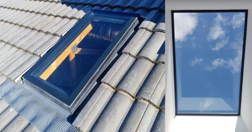 Fixed skylight on a tiled roof.