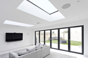 Skylights on the ceiling of the living room.