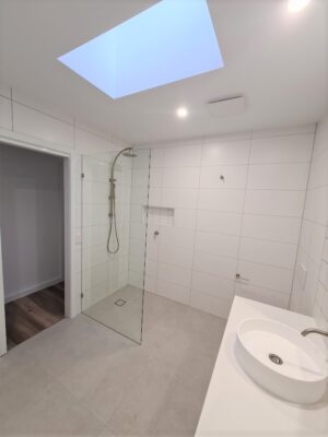 A skylight in a bathroom.