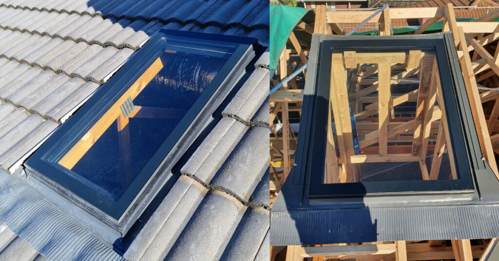 Skylight installed on the house roof.
