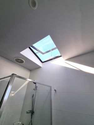 A ventilating skylight in the bathroom.
