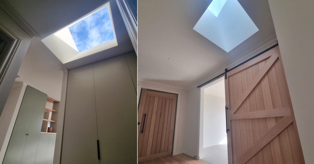An image of skylight on the ceiling at front door and pantry.