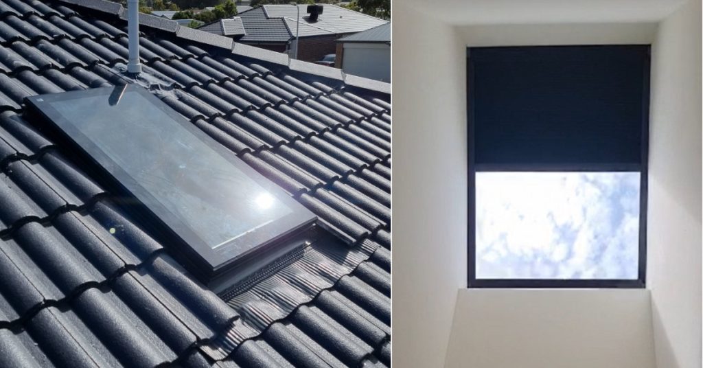 Image of blind skylight vs traditional skylight on the roof.