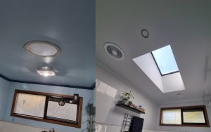 Vivid Skylights' project completed: before and after skylight diffuser replacement in the bathroom.