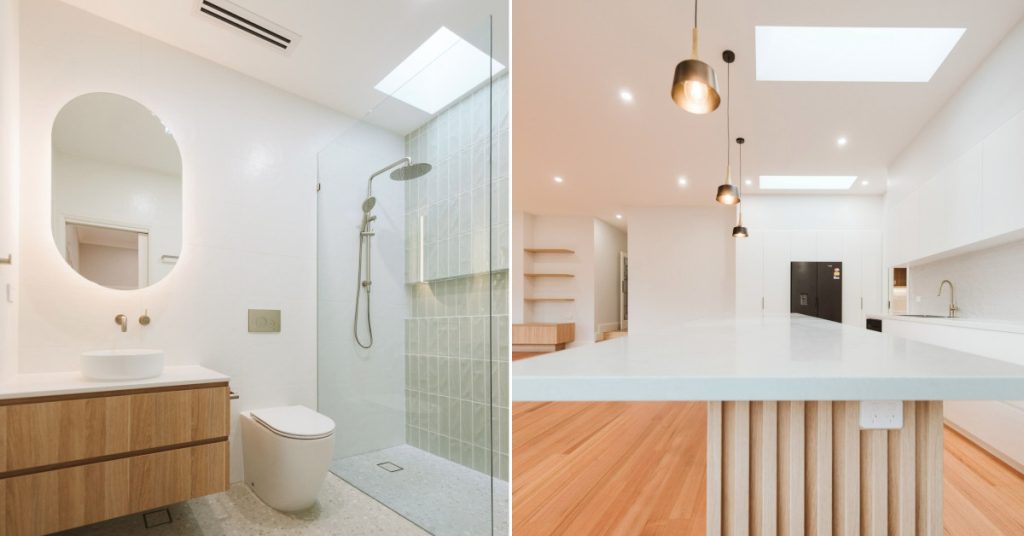 Images of skylight in the bathroom, skylights in the modern kitchen.