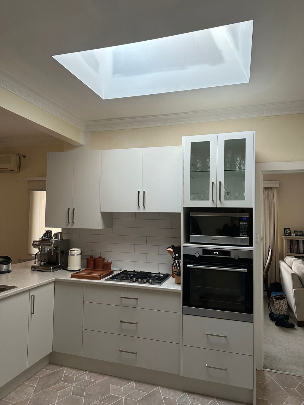 Skylight over modern kitchen