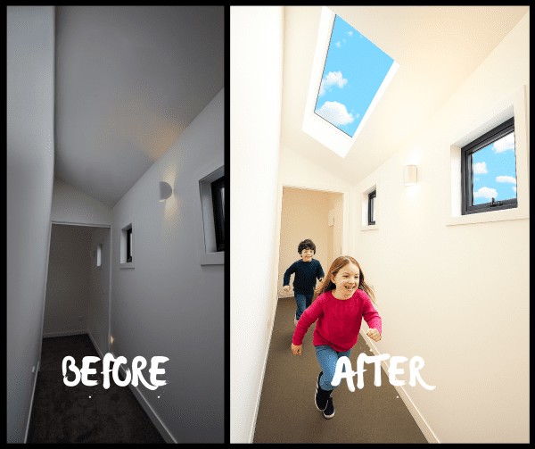 kids running in a hallway