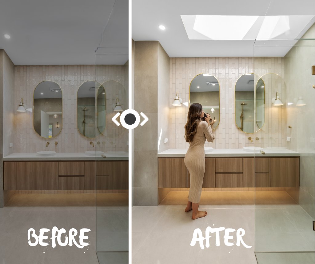 room before and after skylight installed