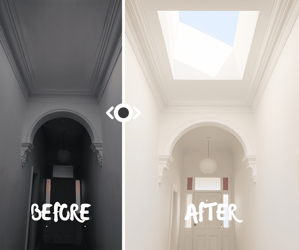 room before and after skylight installed